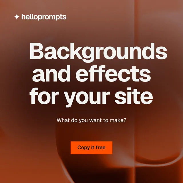 Instagram post for HelloPrompts: "Backgrounds and effects for your site". Swiss style, centred layout, dark palette in orange, red, grey.