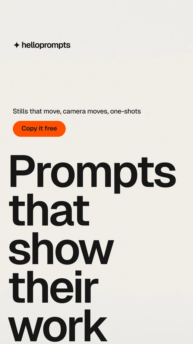 Instagram story for HelloPrompts: "Prompts that show their work." Data card style, oversized layout, light palette in white, grey.