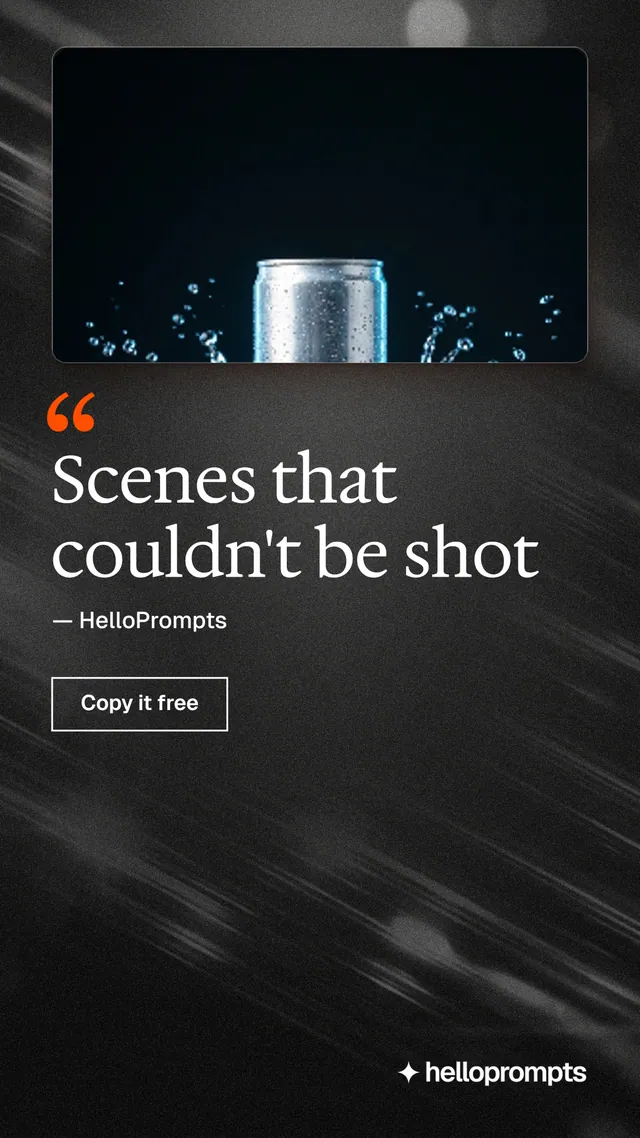 Instagram story for HelloPrompts: "Scenes that couldn't be shot". Dark deco style, quote layout, dark palette in black, grey.
