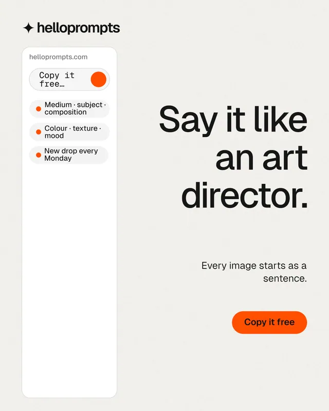 Instagram portrait post for HelloPrompts: "Say it like an art director." Data card style, right layout, light palette in white.