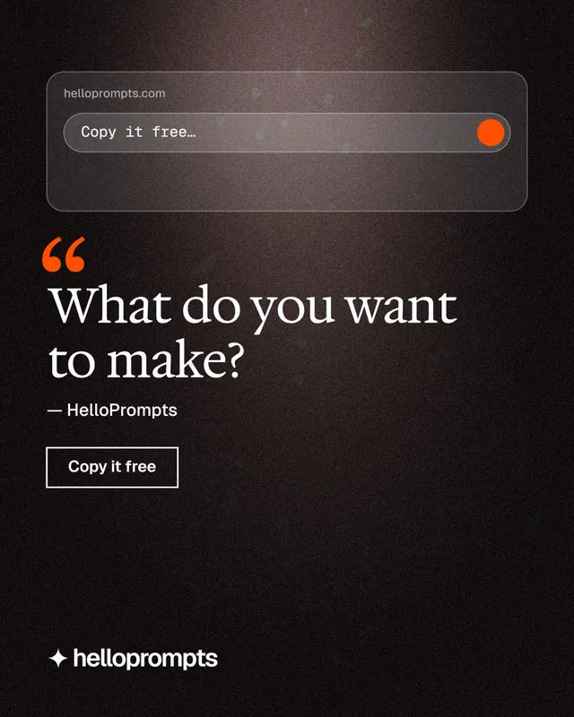 Instagram portrait post for HelloPrompts: "What do you want to make?" Dark deco style, quote layout, dark palette in black, grey.