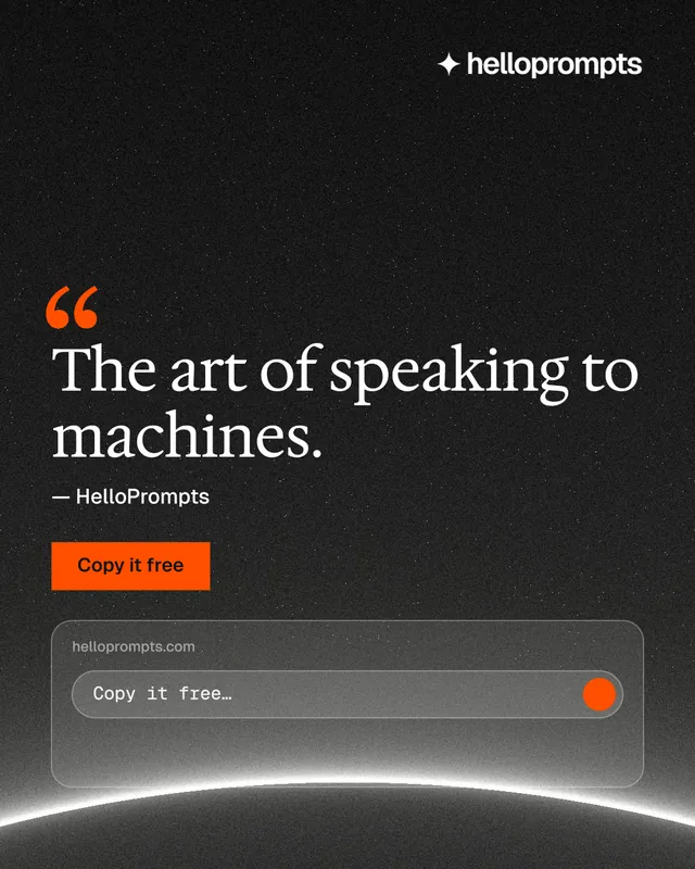 Instagram portrait post for HelloPrompts: "The art of speaking to machines." Swiss style, quote layout, dark palette in grey, black.