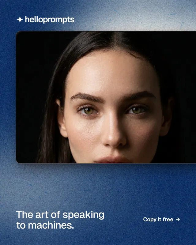 Instagram portrait post for HelloPrompts: "The art of speaking to machines." Cyanotype style, image led layout, dark palette in black, blue, grey.