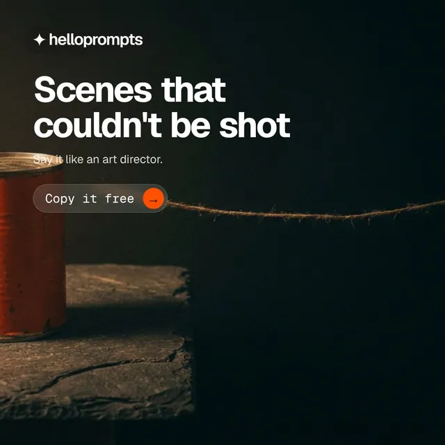 Video for HelloPrompts: "Scenes that couldn't be shot". Doc motion loop, 7.0 s, dark palette.