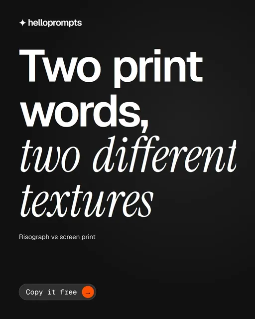 Video for HelloPrompts: "Two print words, two different textures". Doc motion loop, 8.0 s, dark palette.