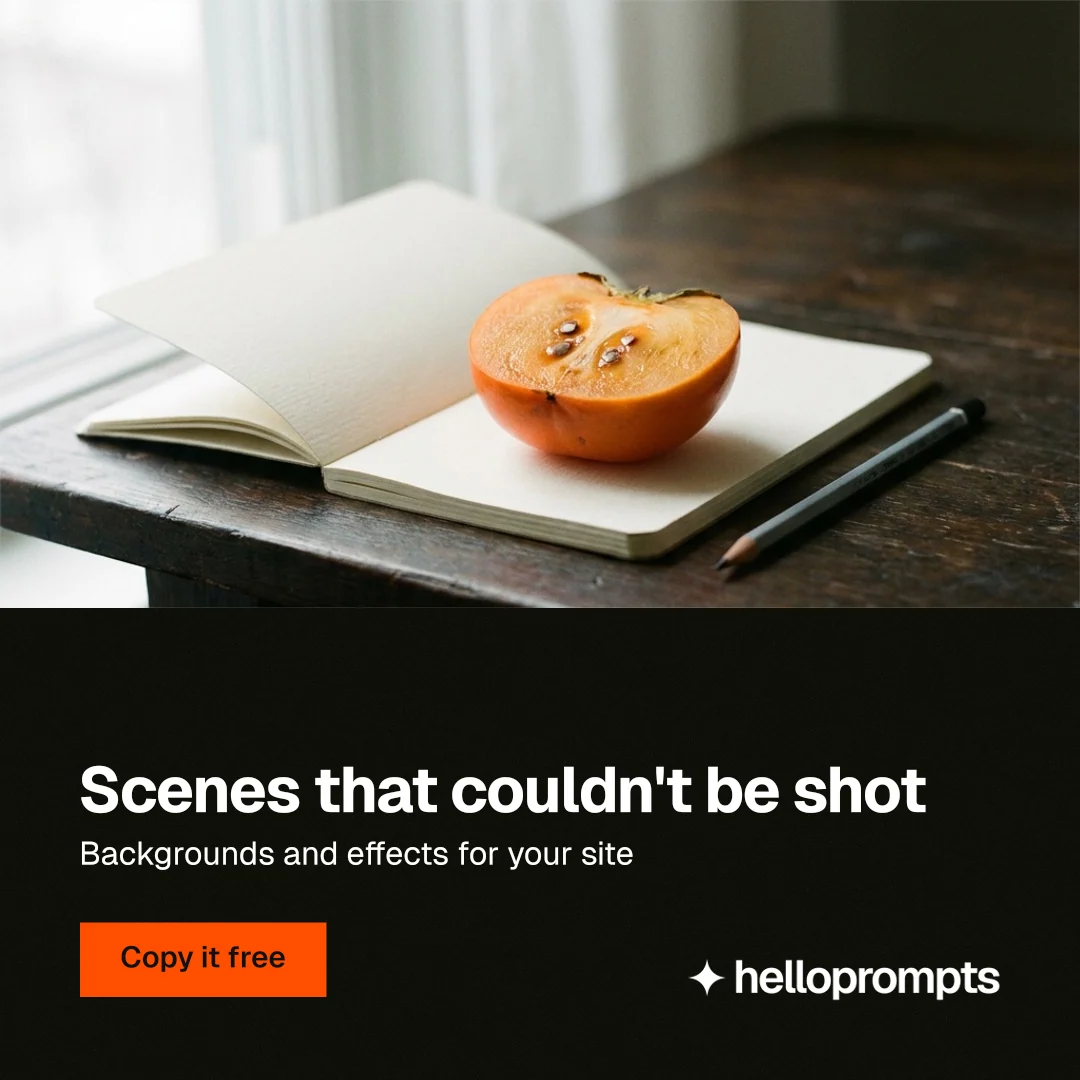 Instagram post for HelloPrompts: "Scenes that couldn't be shot". Swiss style, bottom layout, dark palette in white, black, orange.