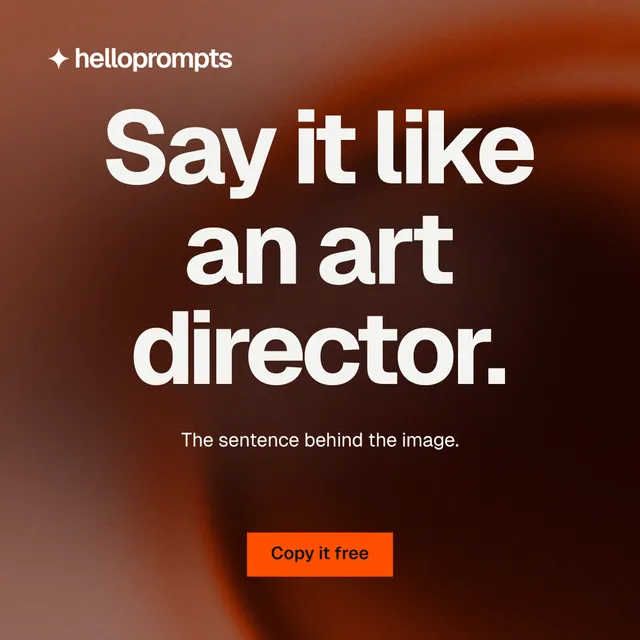 Instagram post for HelloPrompts: "Say it like an art director." Swiss style, centred layout, dark palette in black, red, grey.