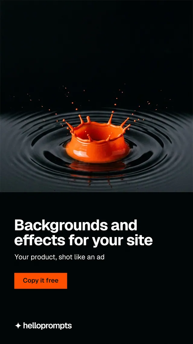 Instagram story for HelloPrompts: "Backgrounds and effects for your site". Swiss style, bottom layout, dark palette in black, grey.