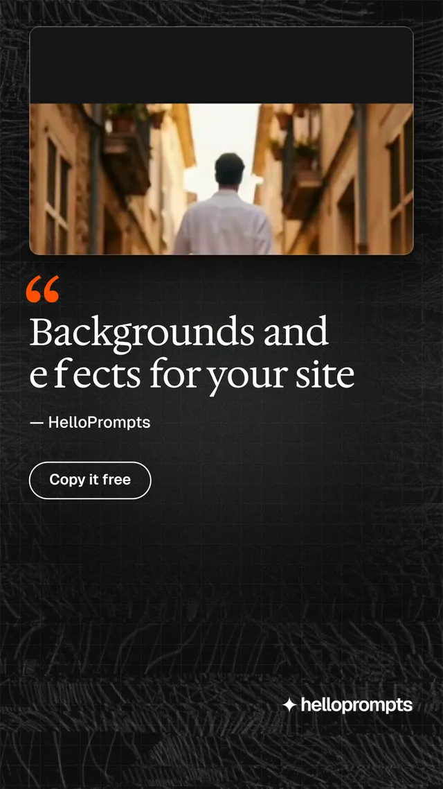 Instagram story for HelloPrompts: "Backgrounds and effects for your site". Phosphor atlas style, quote layout, dark palette in black, orange.