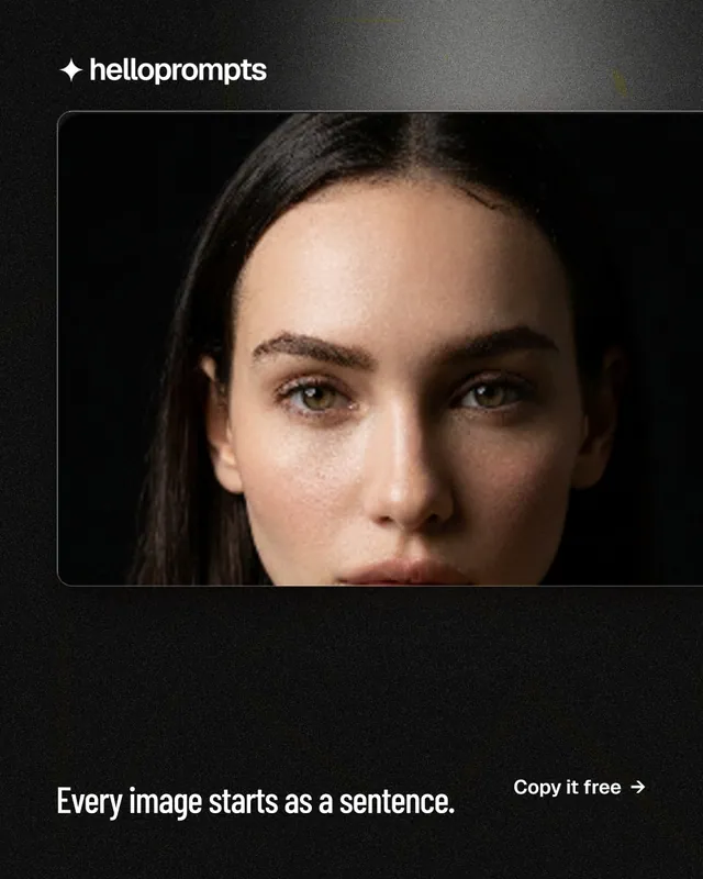 Instagram portrait post for HelloPrompts: "Every image starts as a sentence." Dark deco style, image led layout, dark palette in black, orange.