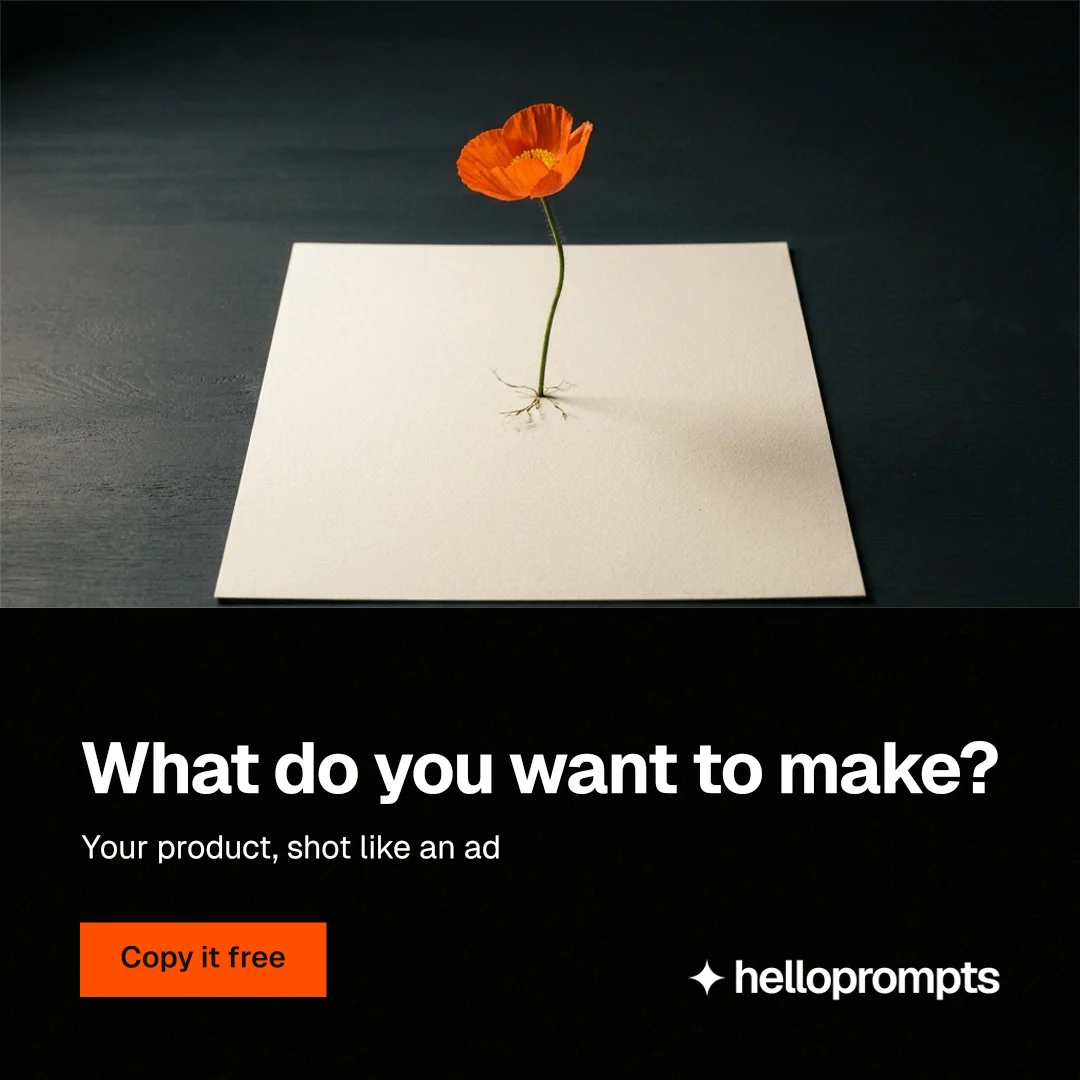 Instagram post for HelloPrompts: "What do you want to make?" Swiss style, bottom layout, dark palette in black, grey.