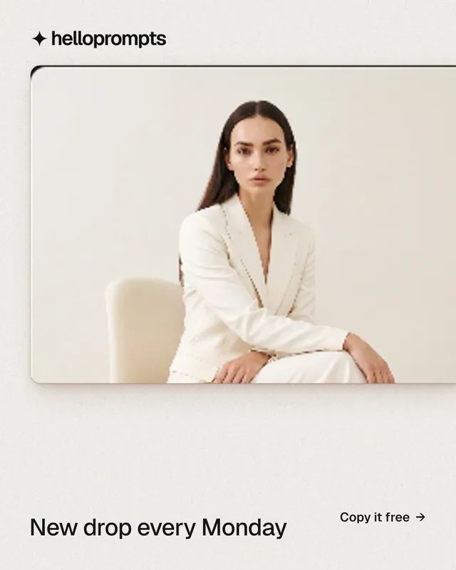 Instagram portrait post for HelloPrompts: "New drop every Monday". Data card style, image led layout, light palette in white, orange, yellow.