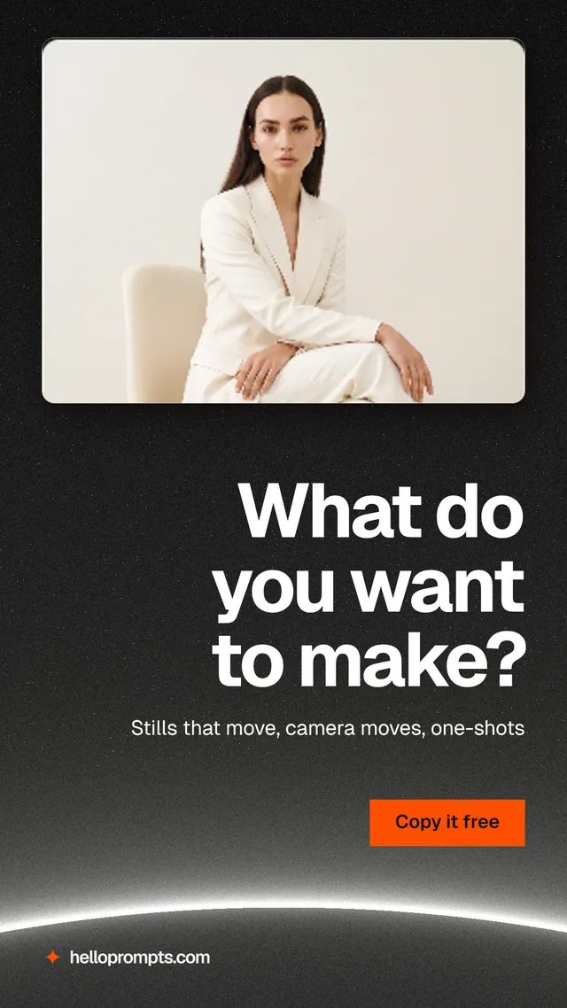 Instagram story for HelloPrompts: "What do you want to make?" Swiss style, right layout, light palette in orange, black, grey.
