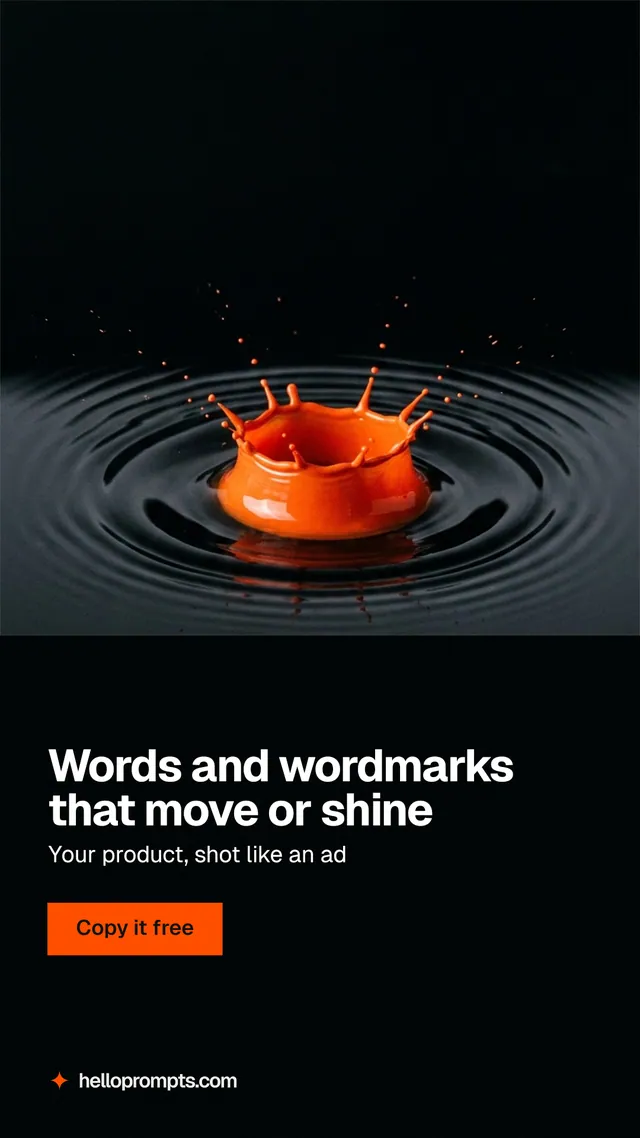 Instagram story for HelloPrompts: "Words and wordmarks that move or shine". Swiss style, bottom layout, dark palette in black.