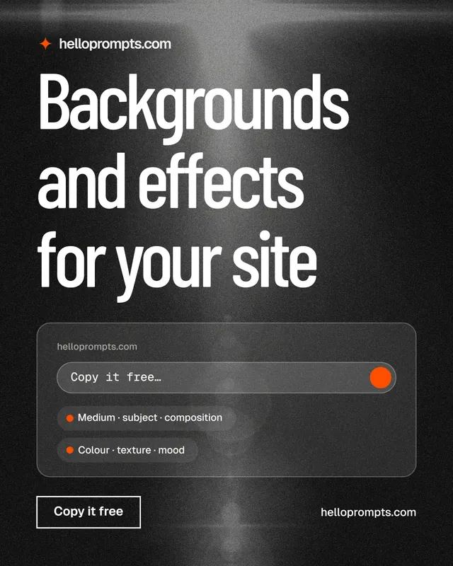 Instagram portrait post for HelloPrompts: "Backgrounds and effects for your site". Dark deco style, poster layout, dark palette in grey, black.
