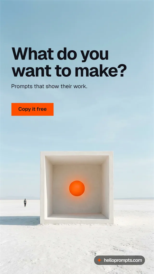 Instagram story for HelloPrompts: "What do you want to make?" Swiss style, bottom layout, light palette in blue, grey, white.