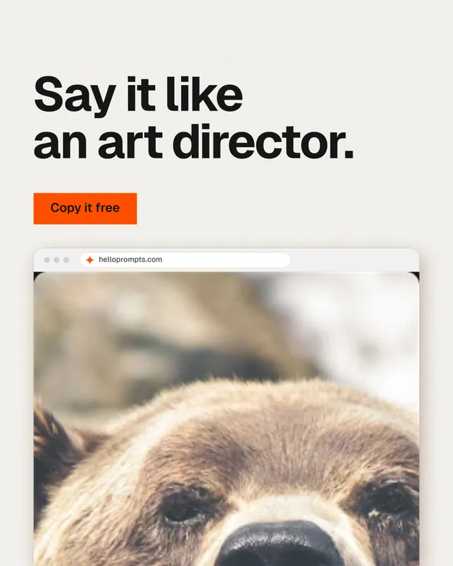 Instagram portrait post for HelloPrompts: "Say it like an art director." Swiss style, browser layout, light palette in white, grey, orange.