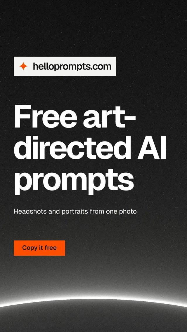Instagram story for HelloPrompts: "Free art-directed AI prompts". Swiss style, announce layout, dark palette in black, grey.