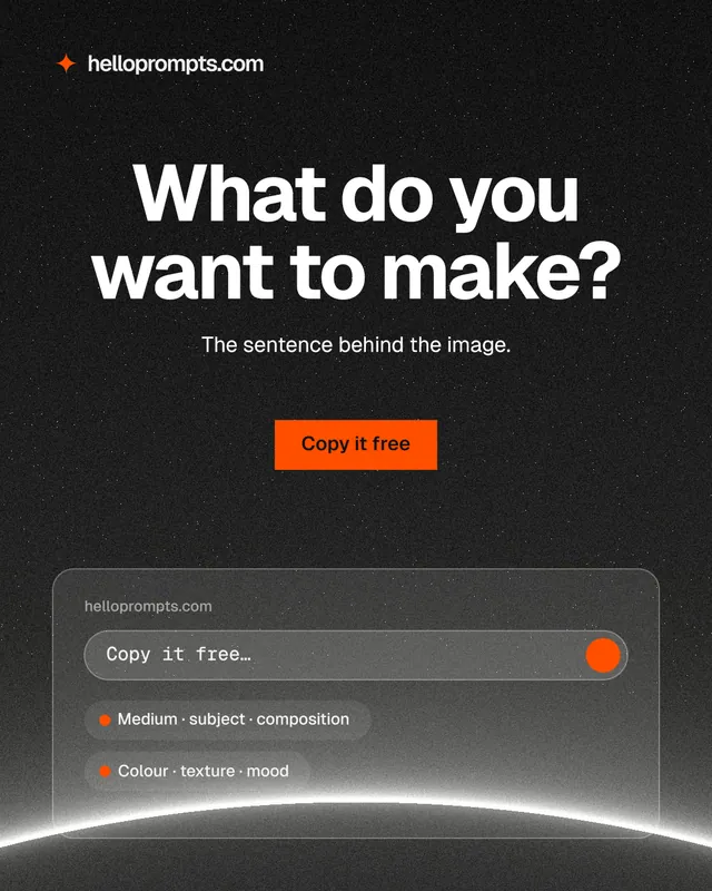 Instagram portrait post for HelloPrompts: "What do you want to make?" Swiss style, centred layout, dark palette in black, grey.