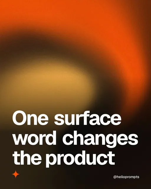 Video for HelloPrompts: "One surface word changes the product". Shader loop, 6.0 s, dark palette.