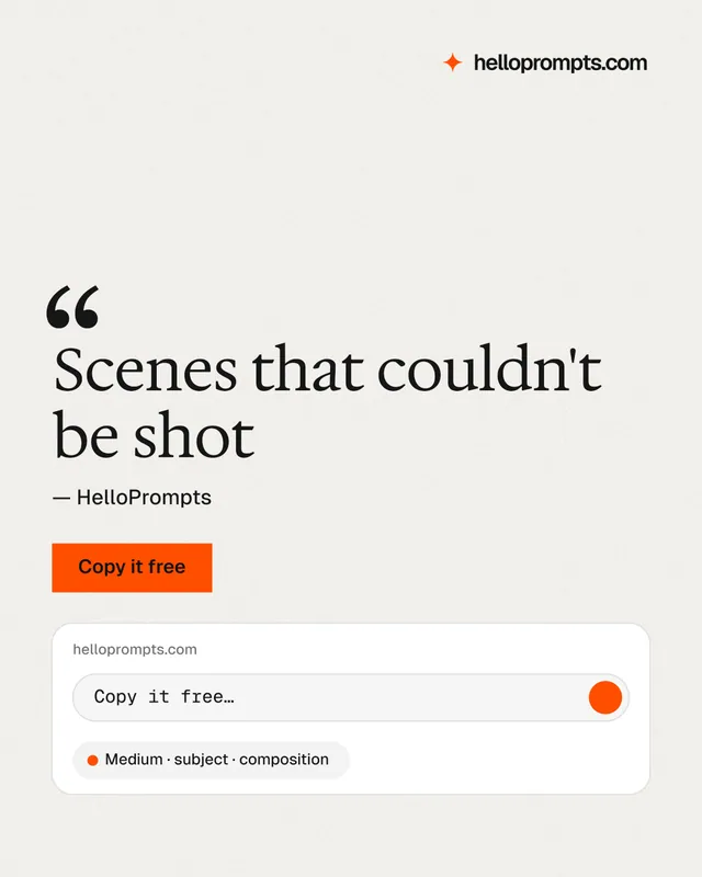 Instagram portrait post for HelloPrompts: "Scenes that couldn't be shot". Swiss style, quote layout, light palette in white, orange.