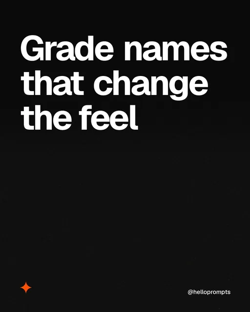 Video for HelloPrompts: "Grade names that change the feel". Shader loop, 6.0 s, dark palette.
