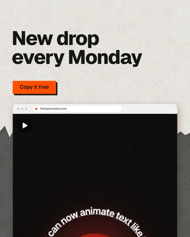 Instagram portrait post for HelloPrompts: "New drop every Monday". Paper trio style, browser layout, light palette in white, black, red.