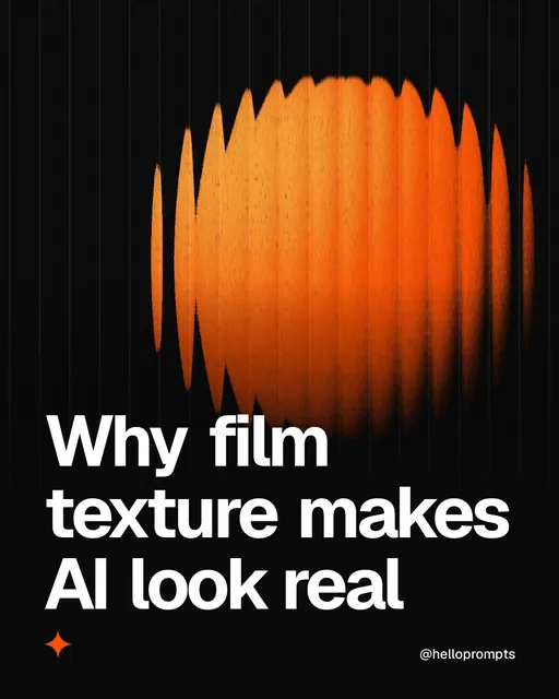 Video for HelloPrompts: "Why film texture makes AI look real". Shader loop, 6.0 s, dark palette.