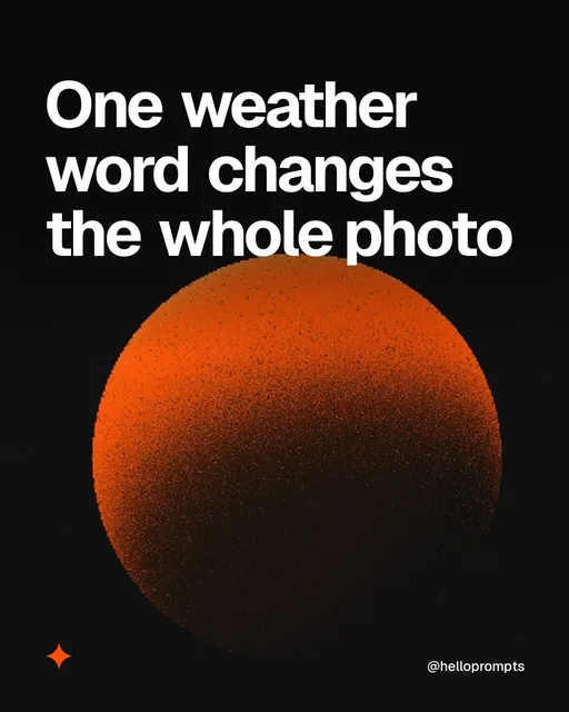 Video for HelloPrompts: "One weather word changes the whole photo". Shader loop, 6.0 s, dark palette.