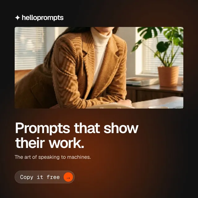 Video for HelloPrompts: "Prompts that show their work.". Doc motion loop, 8.0 s, dark palette.