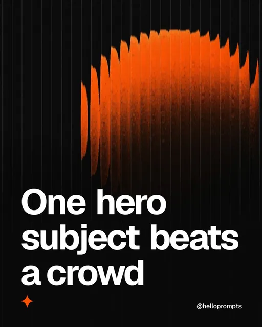 Video for HelloPrompts: "One hero subject beats a crowd". Shader loop, 6.0 s, dark palette.