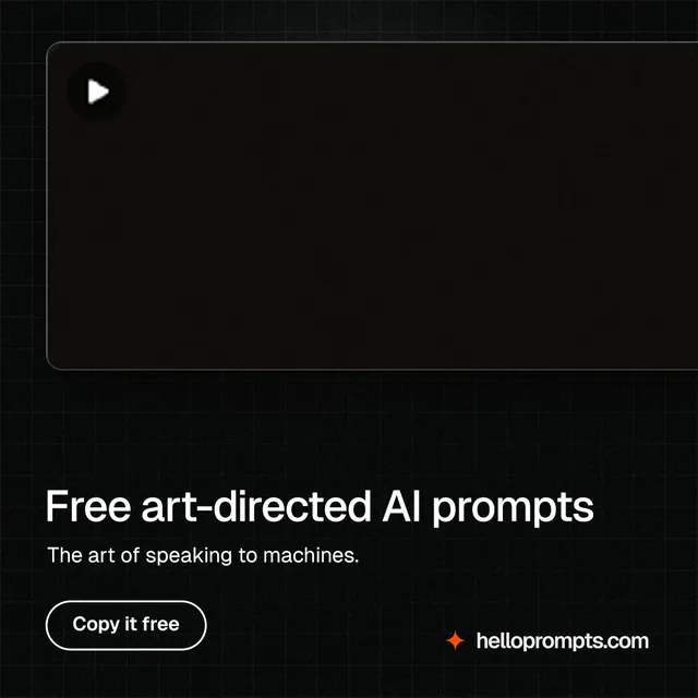Instagram post for HelloPrompts: "Free art-directed AI prompts". Phosphor atlas style, bottom layout, dark palette in black.