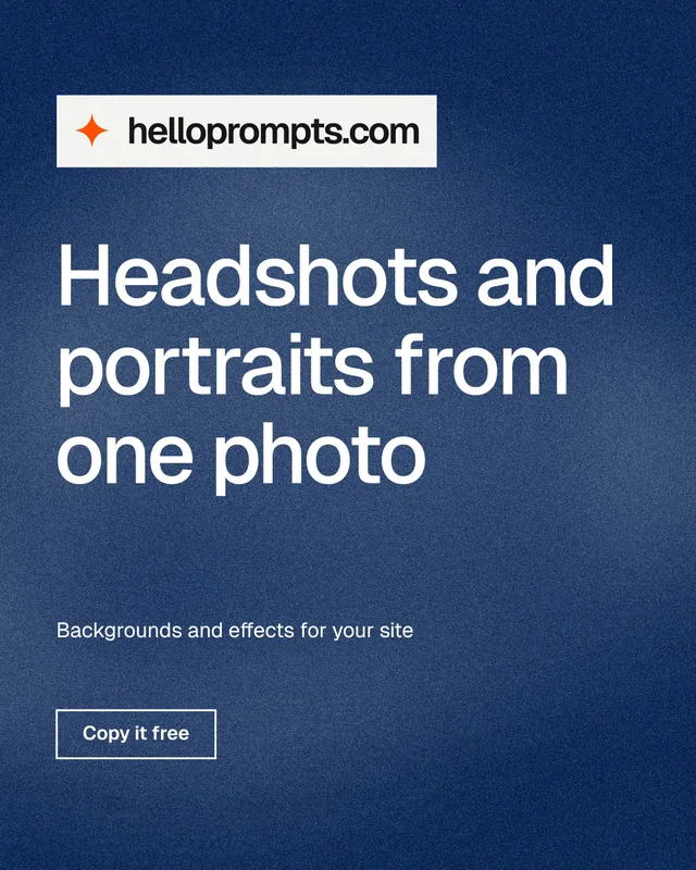 Instagram portrait post for HelloPrompts: "Headshots and portraits from one photo". Cyanotype style, announce layout, dark palette in blue, grey.