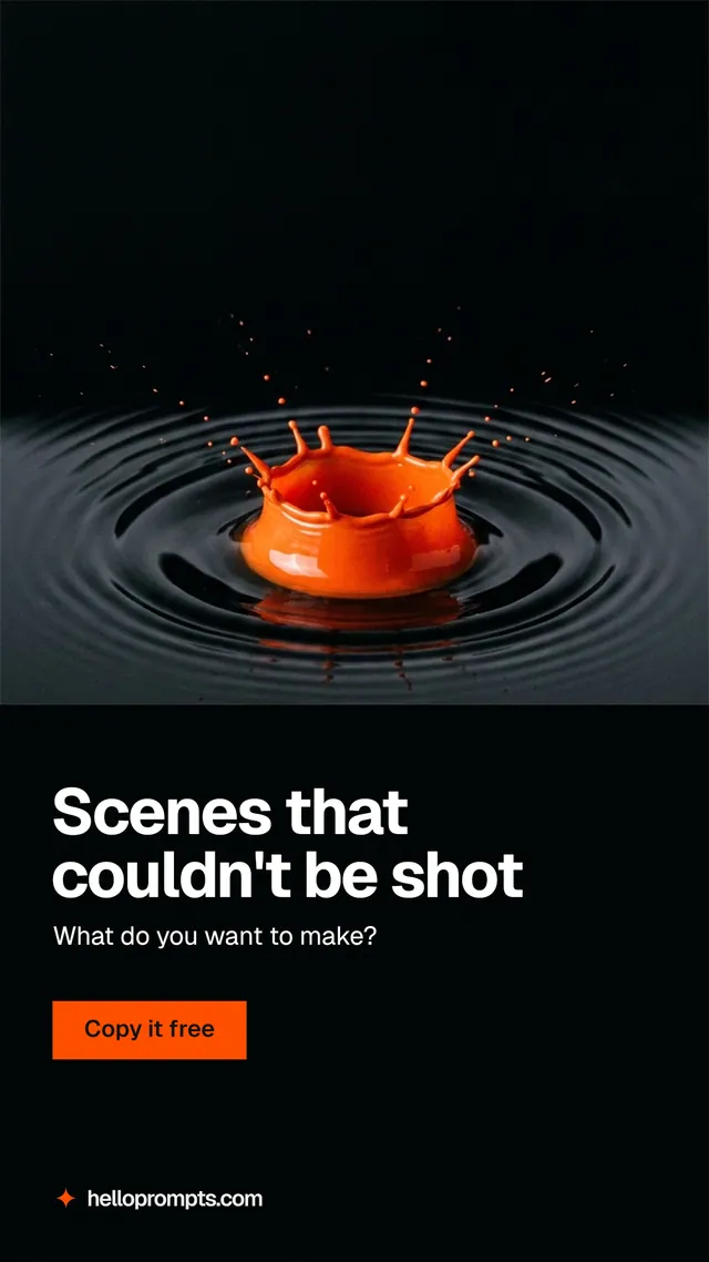 Instagram story for HelloPrompts: "Scenes that couldn't be shot". Swiss style, bottom layout, dark palette in black, grey.