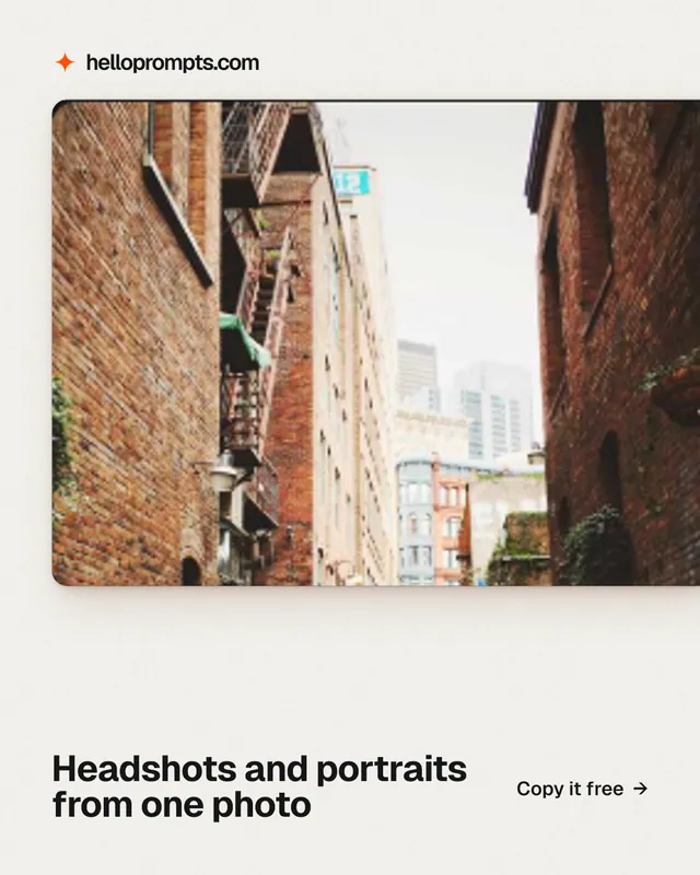 Instagram portrait post for HelloPrompts: "Headshots and portraits from one photo". Swiss style, image led layout, light palette in white, orange.