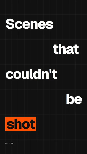 Video for HelloPrompts: "Scenes that couldn't be shot". Kinetic type grid, 6.0 s, dark palette.