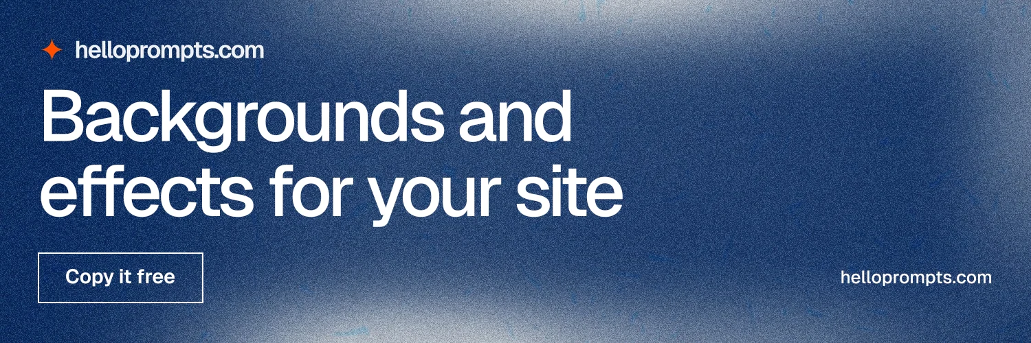 X header for HelloPrompts: "Backgrounds and effects for your site". Cyanotype style, poster layout, dark palette in blue.