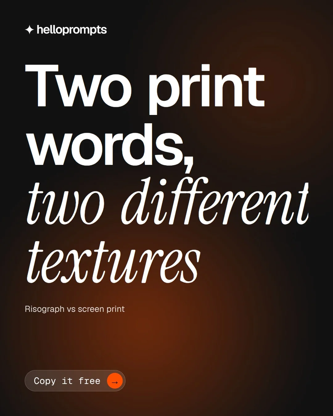 Video for HelloPrompts: "Two print words, two different textures". Doc motion loop, 7.0 s, dark palette.