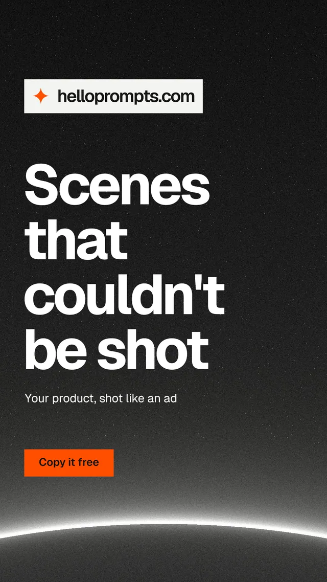 Instagram story for HelloPrompts: "Scenes that couldn't be shot". Swiss style, announce layout, dark palette in black, grey.