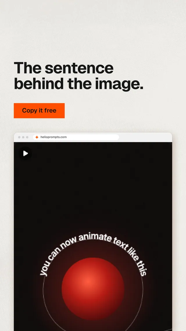 Instagram story for HelloPrompts: "The sentence behind the image." Swiss style, browser layout, light palette in black, white, red.