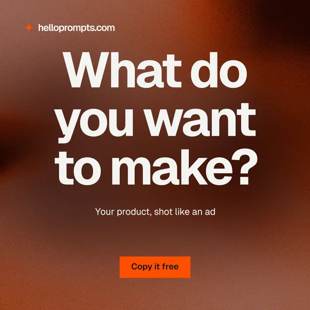 Instagram post for HelloPrompts: "What do you want to make?" Swiss style, centred layout, dark palette in red, orange, grey.