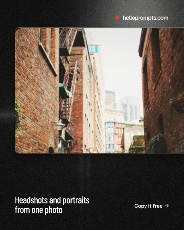 Instagram portrait post for HelloPrompts: "Headshots and portraits from one photo". Dark deco style, image led layout, dark palette in orange, black.
