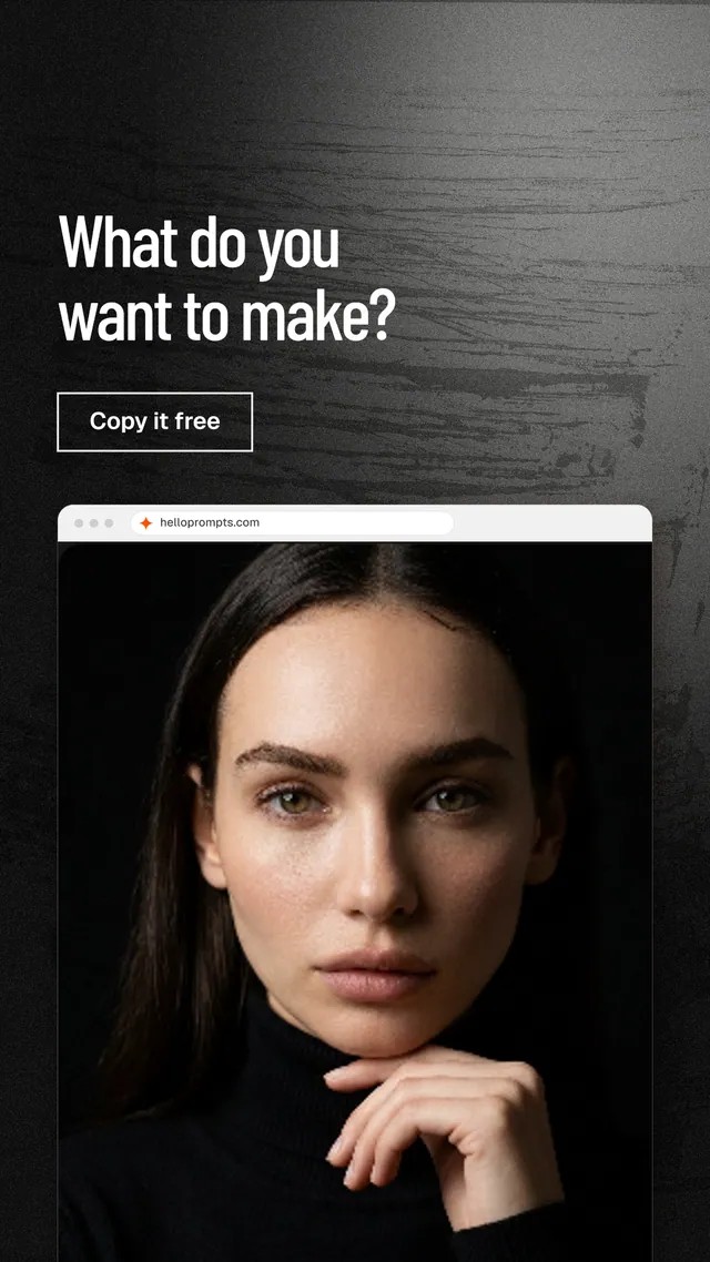 Instagram story for HelloPrompts: "What do you want to make?" Dark deco style, browser layout, dark palette in grey, black.