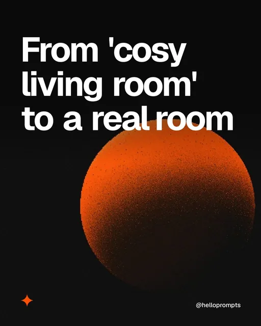 Video for HelloPrompts: "From 'cosy living room' to a real room". Shader loop, 6.0 s, dark palette.