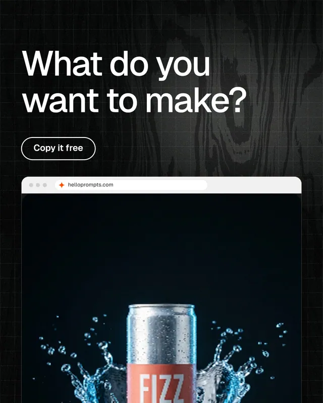 Instagram portrait post for HelloPrompts: "What do you want to make?" Phosphor atlas style, browser layout, dark palette in black, grey.