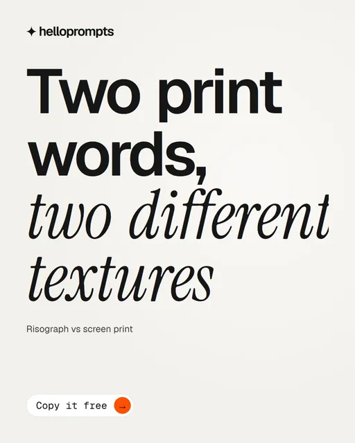 Video for HelloPrompts: "Two print words, two different textures". Doc motion loop, 7.0 s, light palette.
