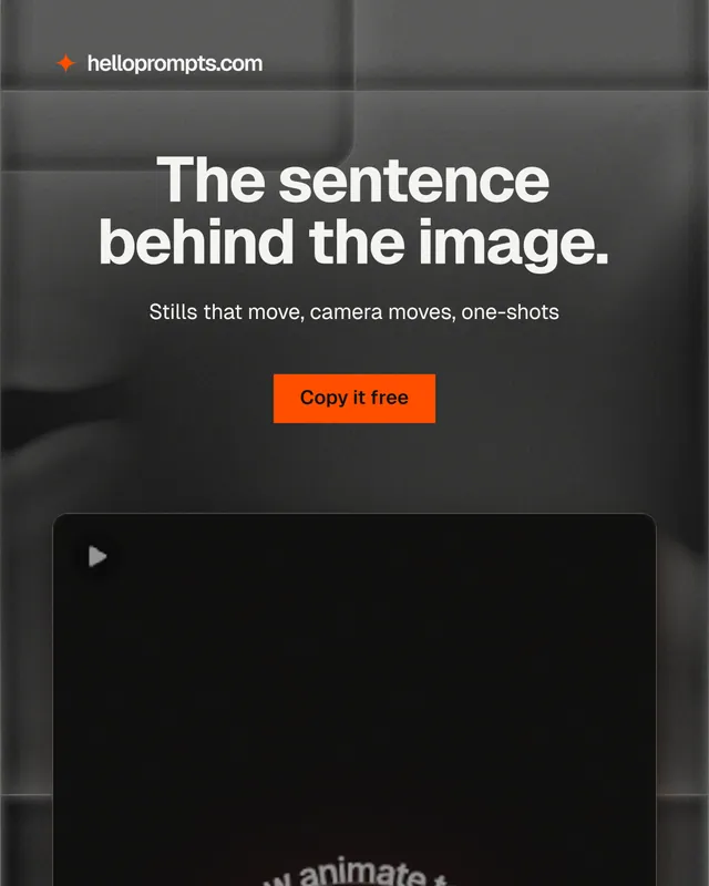 Instagram portrait post for HelloPrompts: "The sentence behind the image." Swiss style, centred layout, dark palette in black, grey.