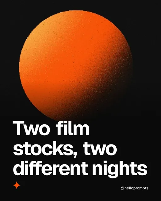 Video for HelloPrompts: "Two film stocks, two different nights". Shader loop, 6.0 s, dark palette.