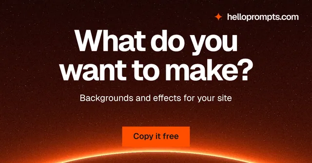 Social ad for HelloPrompts: "What do you want to make?" Swiss style, centred layout, dark palette in red, black, orange.