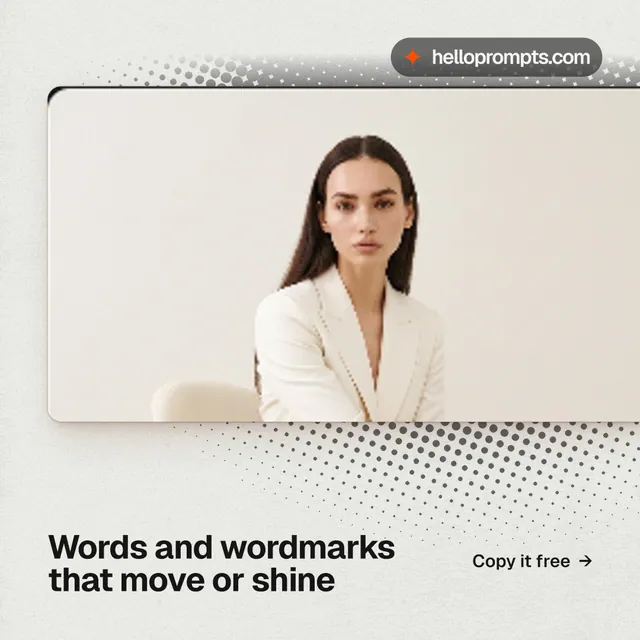 Instagram post for HelloPrompts: "Words and wordmarks that move or shine". Swiss style, image led layout, light palette in orange, white, grey.